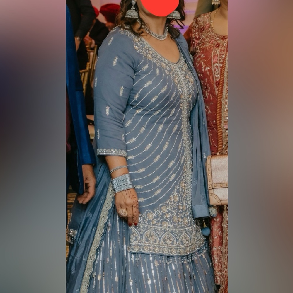 Exquisite blue gray 3 piece heavy Indian Partywear Lehenga